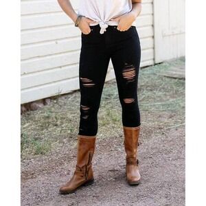 Grace & Lace Women's Distressed waist shaper jegging Black Jeans 6 Stretchy